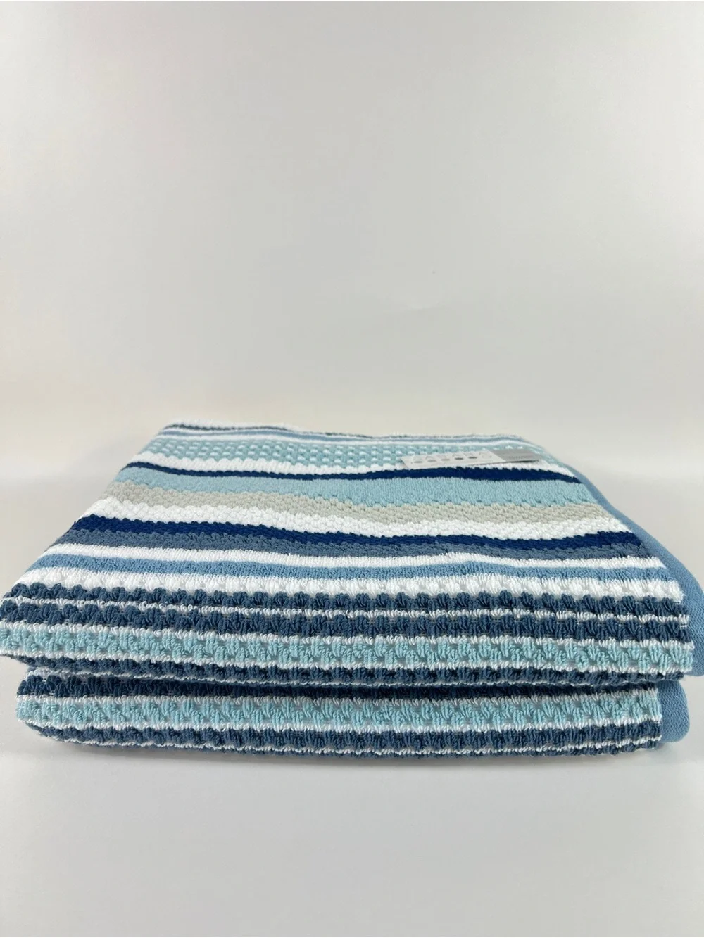 Casaba 8 Pc Bath Towel Set Blue White Taupe Striped Super Soft Cotton Blend NEW